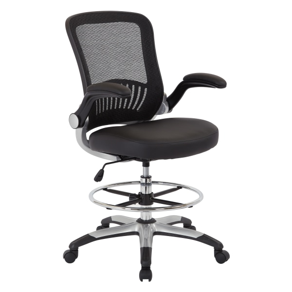 Office Star DC Series Faux Leather/Mesh Back Drafting Chair, Black/Silver