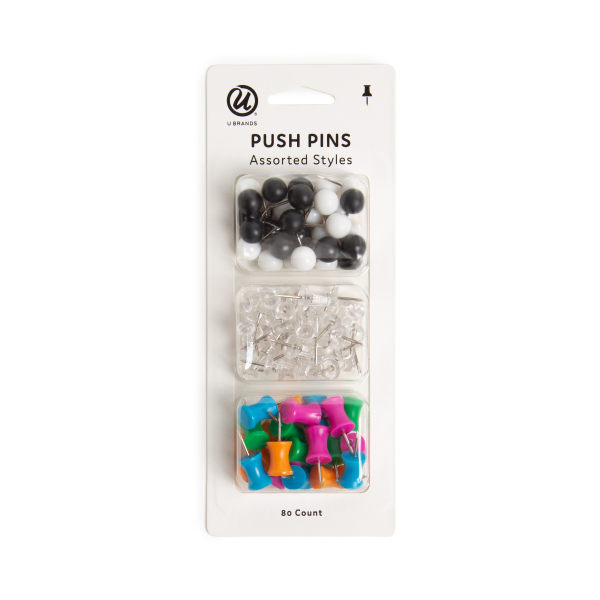 U Brands Push Pins Variety Pack, Multicolor, Pack Of 80 Pins