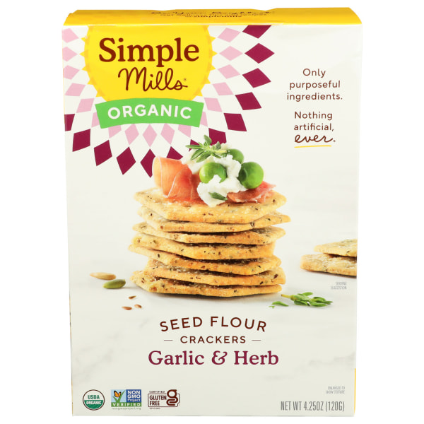 Simple Mills Organic Seed Flour Crackers Garlic & Herb 4.25 Oz (120 g)