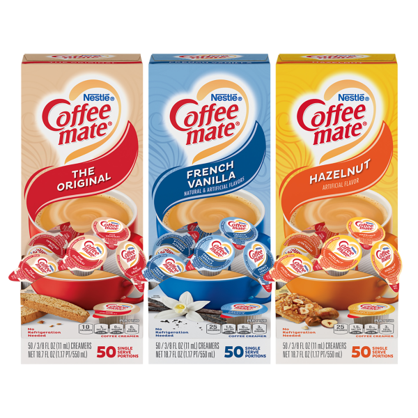 NESTLE COFFEE-MATE Coffee Creamer Variety Pack - Original, French Vanilla and Hazelnut Liquid Creamer Singles - 50 Count each flavor 