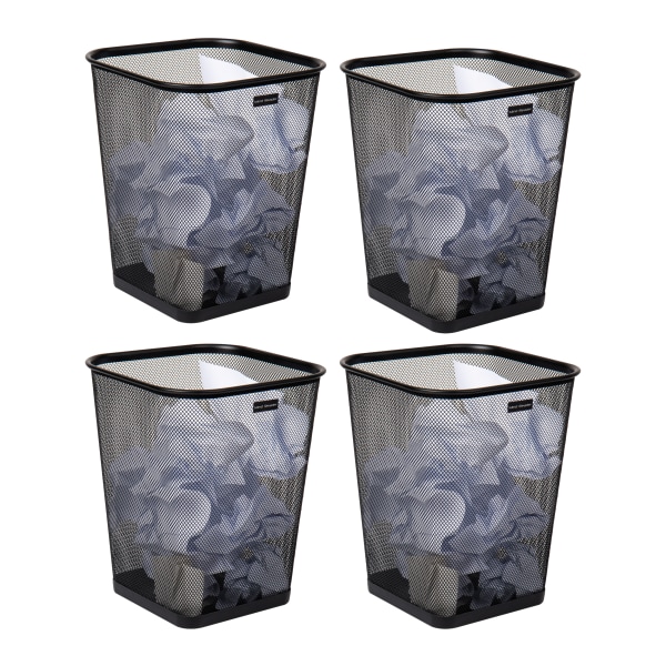 Mind Reader Network Collection Waste Paper Baskets, 5 Gallon, Black, Set Of 4 Baskets