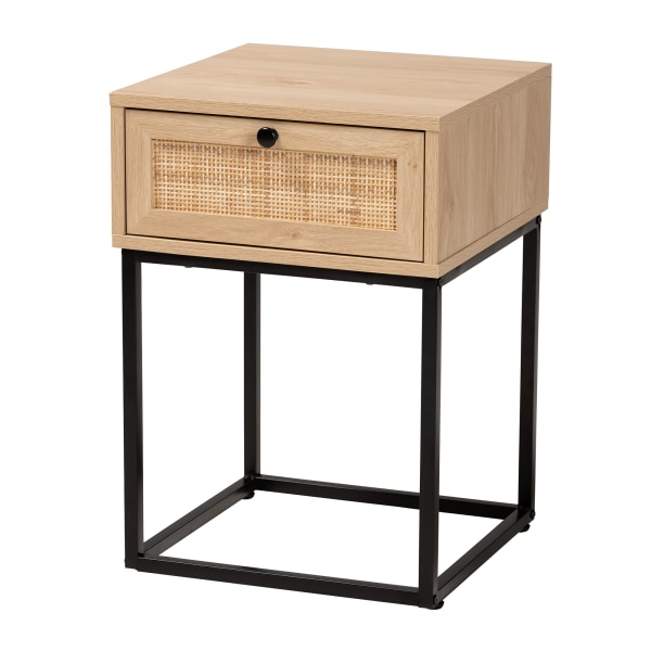 Amelia Wood Rattan 1 Drawer End Table Natural Brown/Black - Baxton Studio