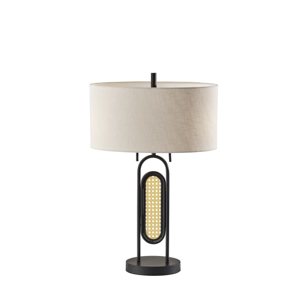 Adesso Levy Table Lamp  Black with Webbed Caning Material  Cream Textured Fabric Shade