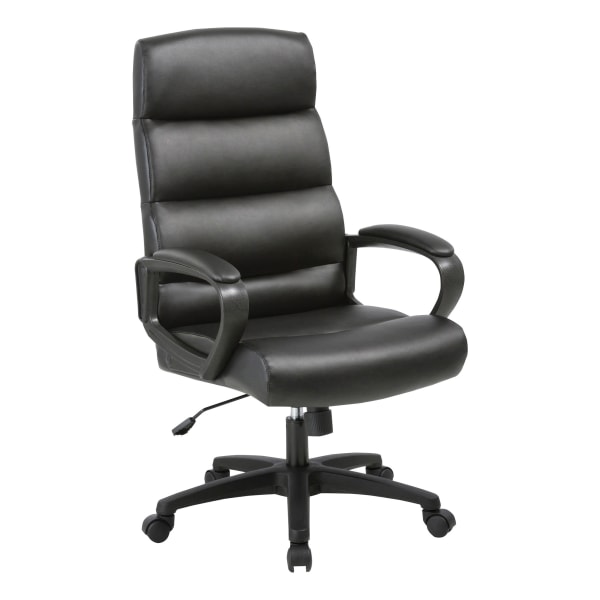 Lorell® SOHO Ergonomic Bonded Leather High-Back Chair, Modern Stitch, Black