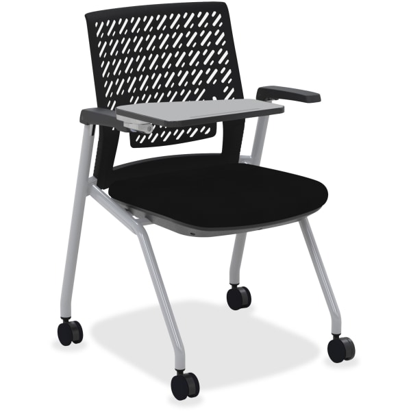Mayline® Thesis Flex Back Stackable Chair With Tablet Surface, Black/Gray, Set Of 2 -  KTX3SBBLK