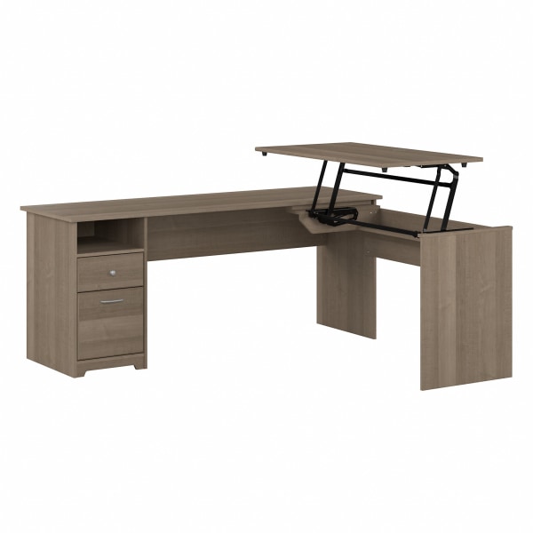 Bush® Furniture Cabot 3-Position Sit-To-Stand Height-Adjustable L-Shaped Desk, 72""W, Ash Gray, Standard Delivery -  Bush Business Furniture, CAB050AG