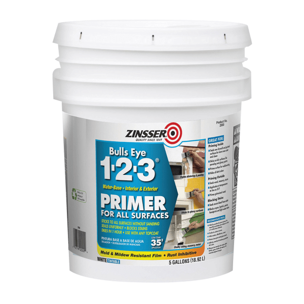 Bulls Eye 1-2-3 Water-Based Primer, 640 Oz, White