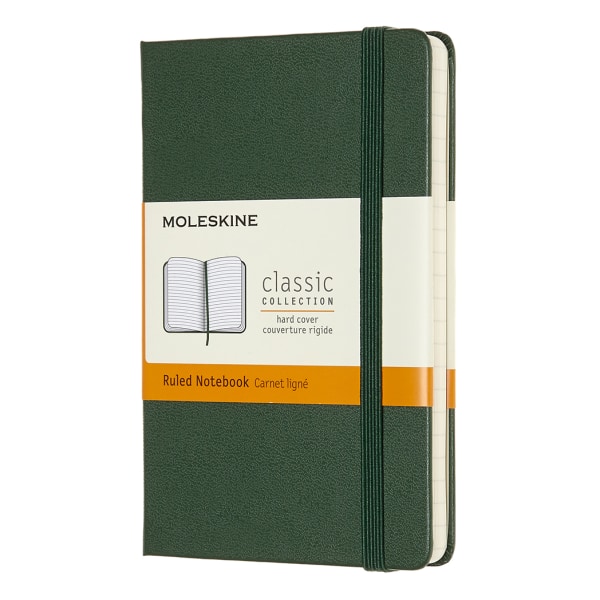 Moleskine Classic Collection Hard Cover Notebook, 3-1/2" x 5-1/2", 1 Subject, Faint Ruled, 192 Sheets, Myrtle Green