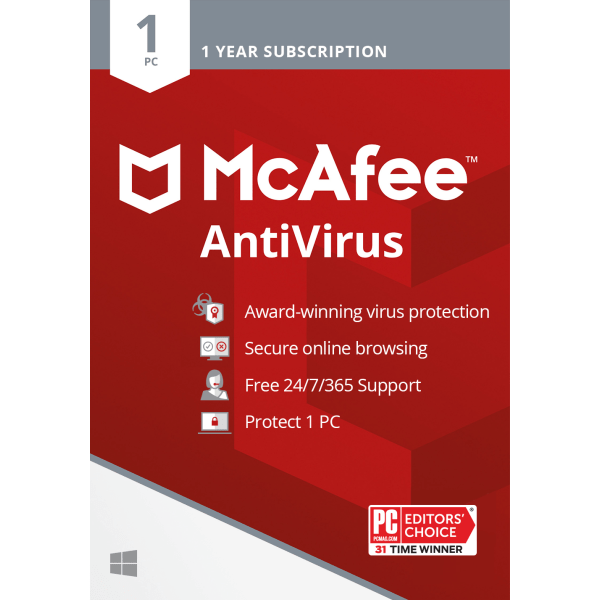 AntiVirus, For 1 PC, Internet Security Software, 1-Year Subscription, Product Key