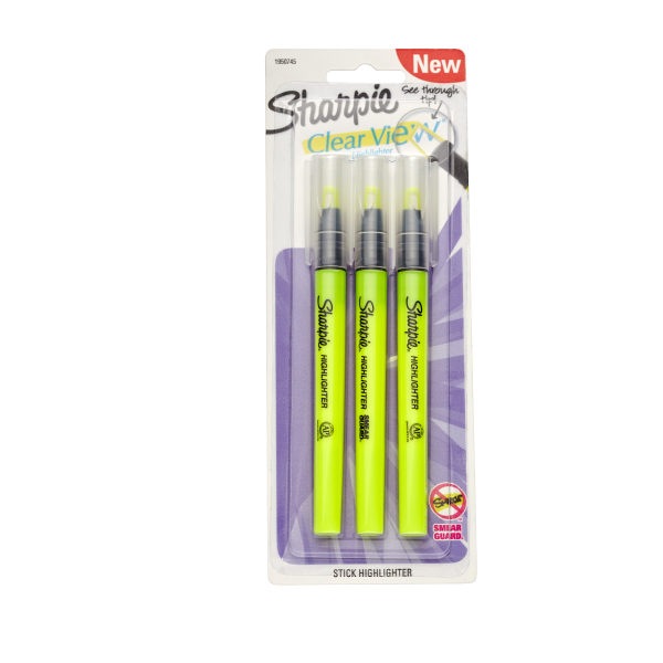 Sharpie® Clear View® Highlighter Stick, Chisel Point, Yellow, Pack Of 3