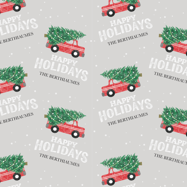 Custom Full-Color Gloss Finish Wrapping Paper, Standard Roll, 7' x 29-1/4", Christmas Holiday Vintage Red Truck With Tree