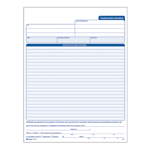 Adams Contractors Invoice Book