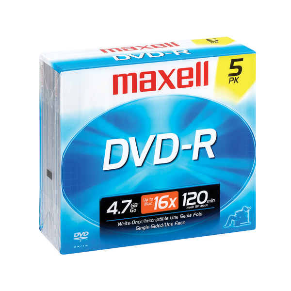 Maxell DVDR Recordable Discs 47GB120 Minutes Pack Of 5
