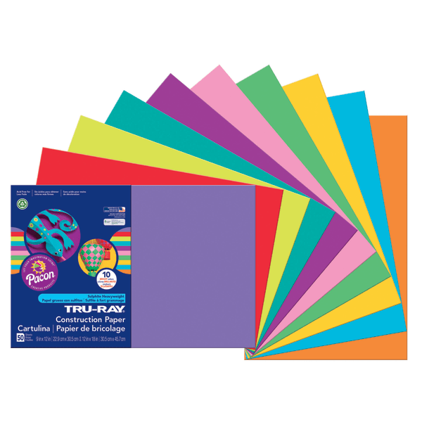 Tru-Ray Construction Paper, 50% Recycled, Assorted Colors, 12 x 18, Pack Of 50 Sheets