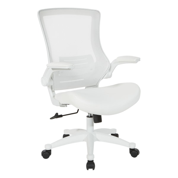 Office Star Work Smart Faux Leather Screen-Back Manager Chair With Padded Flip Arms, White - EM60926WH-U11 - Furniture Bring professional aesthetics and everyday comfort sku EM60926WH-U11