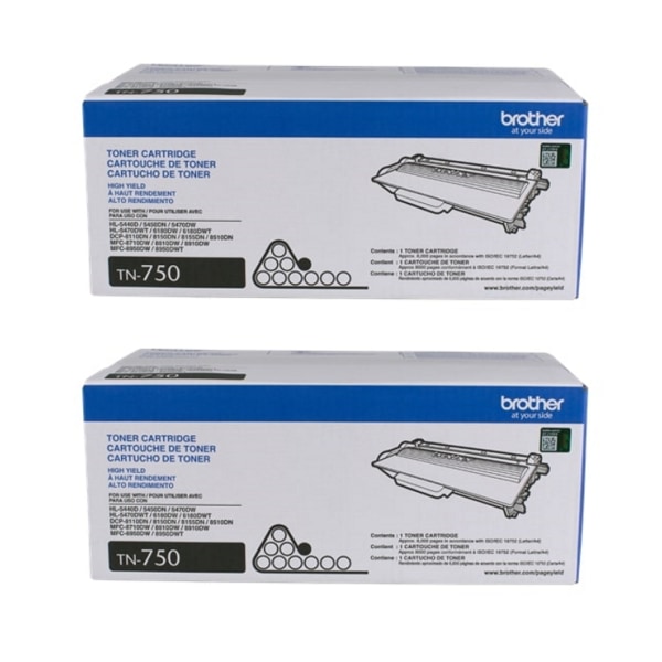 Brother® TN-750 Black High Yield Toner Cartridges, Pack Of 2