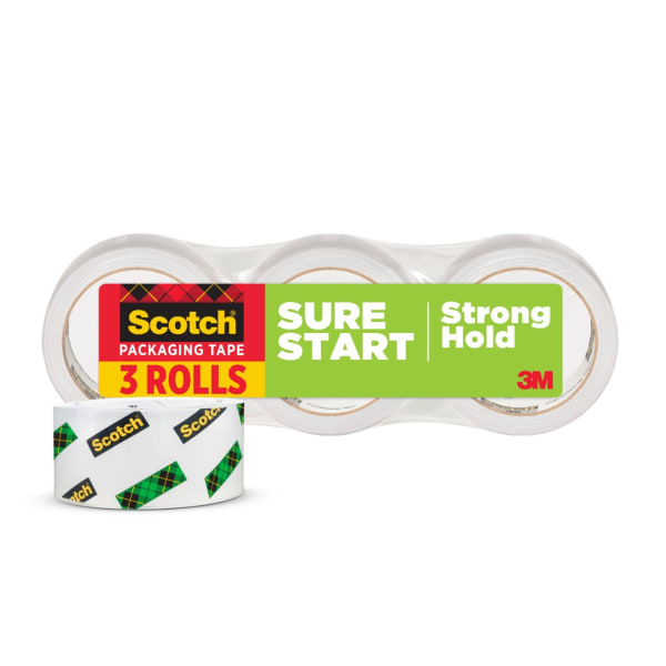 Scotch® Sure Start Shipping Tape, 1-7/8" x 43.7 Yd., Clear, Pack Of 3 Rolls