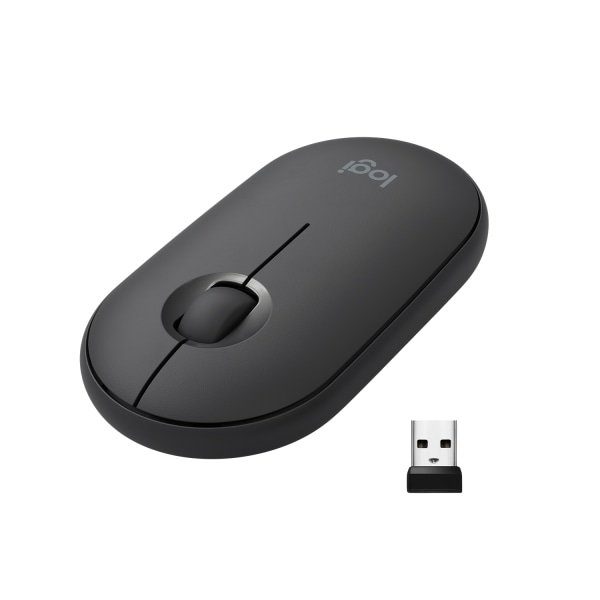 Logitech Pebble M350 Wireless Mouse with Bluetooth or 2.4 GHz Receiver, Silent, Slim Computer Mouse with Quiet Click, Graphite