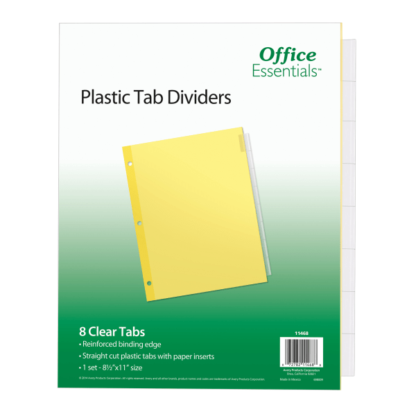 Avery® Office Essentials Insertable Dividers, 8-Tab, 8 1/2" x 11", Buff/Clear
