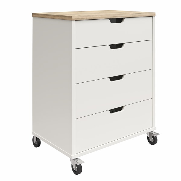 Ameriwood Home Systembuild Evolution Versa 4-Drawer Storage Cart With Locking Casters, 35-9/16"" x 27-11/16"", White/Weathered Oak -  4976500COM
