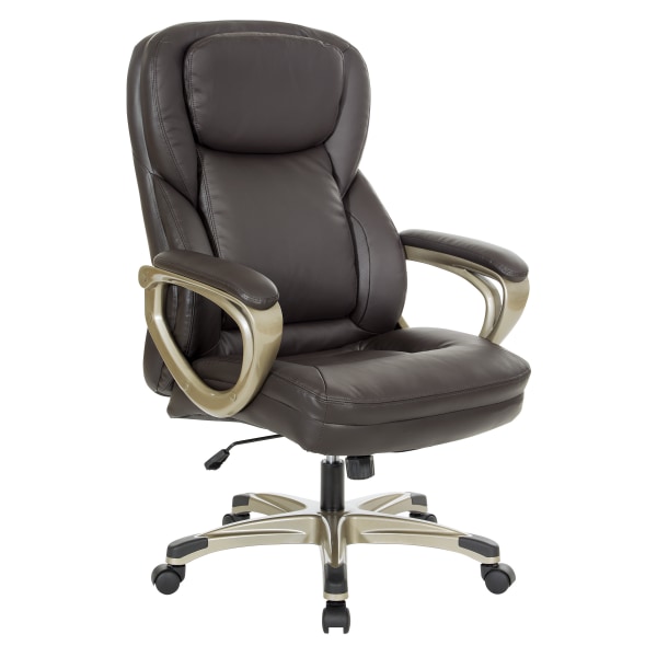 Office Star Ergonomic Leather High-Back Executive Office Chair, Espresso/Cocoa