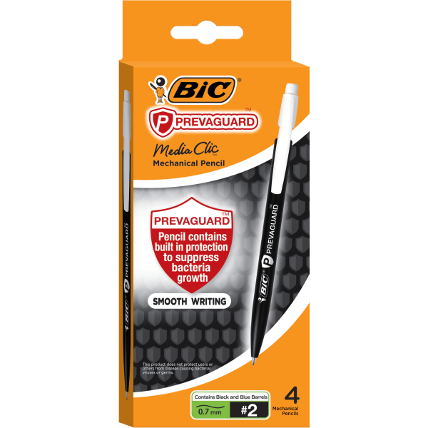 BIC Prevaguard Media Clic Mechanical Pencil 0.7mm #2 Medium Lead 4/Pack (MPCMAP4-BLK)