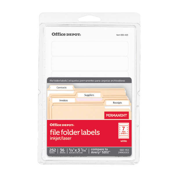 Office Depot® Brand Print-Or-Write Color Permanent Inkjet/Laser File Folder  Labels, OD98816, 5/8