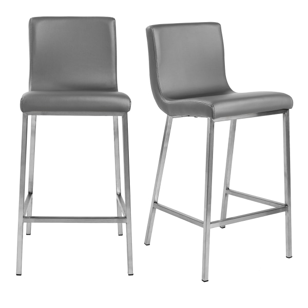 Scott Counter Stool in Grey and Brushed Stainless Steel, Set of 2