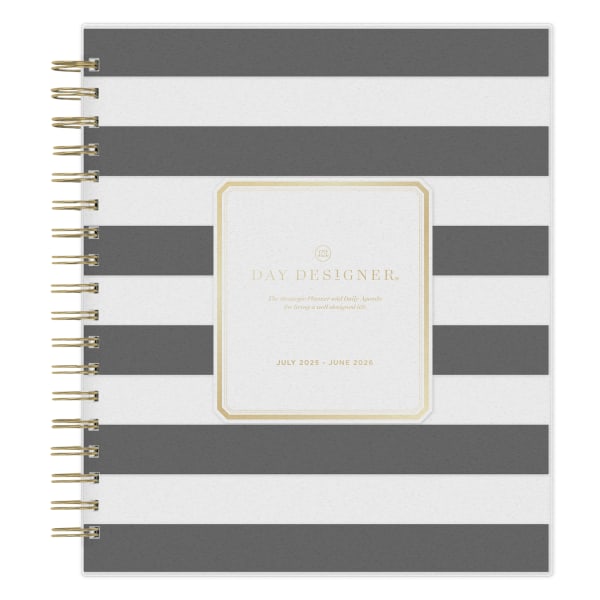 2025-2026 Day Designer Daily/Monthly Academic Planner, 8" x 10", Rugby Stripe Black Frosted, July 2025 To June 2026, 137885