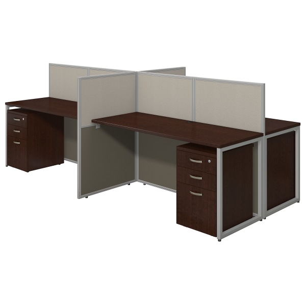 Bush® Business Furniture Easy Office 4-Person Straight Desk Open Office With Four 3-Drawer Mobile Pedestals, 44 7/8""H x 60 1/25""W x 119 9/100""D, Mocha -  Bush Business Furniture, EOD660SMR-03K