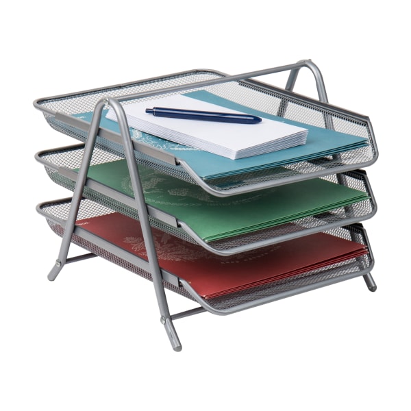 Mind Reader 3-Tier Steel Mesh Paper Tray Desk Organizer, Silver