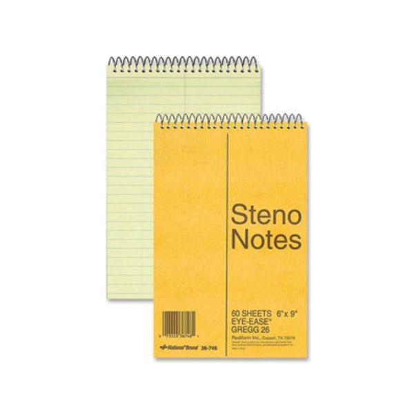 Photos - Notebook National Rediform Eye-ease Steno  - 80 Sheets - Wire Bound - Gregg Ruled - 16 lb Basis Weight - 6" x 9" - Green Paper - Brown 