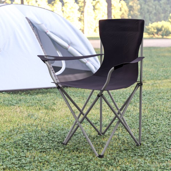 Photos - Other Camping Goods Flash Furniture Quad Folding Camping Chair With Armrest Cupholder, Black/Gray JJCC303BK 