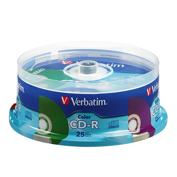 Verbatim CDR Recordable Media Discs Assorted Colors Pack Of 25 Discs