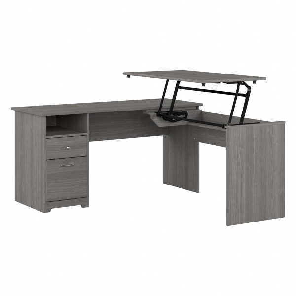 Bush® Furniture Cabot 3-Position Sit-To-Stand Height-Adjustable L-Shaped Desk, 60""W, Modern Gray, Standard Delivery -  Bush Business Furniture, CAB043MG