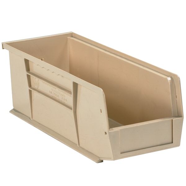 Plastic Stack & Hang Bin Boxes, Small Size, 14 3/4" x 5 1/2" x 5", Ivory, Pack Of 12