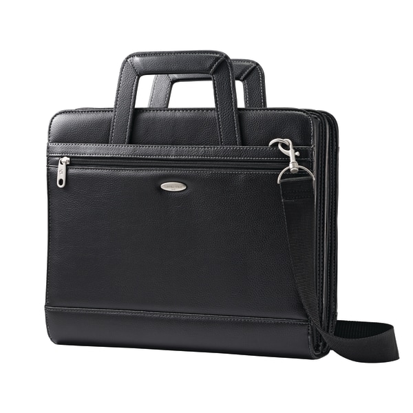 Samsonite® Vinyl 3-Ring Padfolio With Handles And Shoulder Strap, 14"H x 12"W x 3 1/2"D, Black