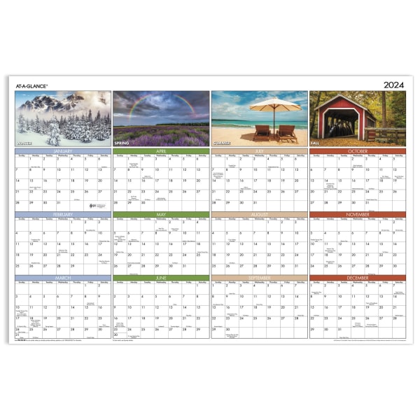 AT-A-GLANCE 2024 Seasons in Bloom Horizontal Vertical Erasable Yearly Wall