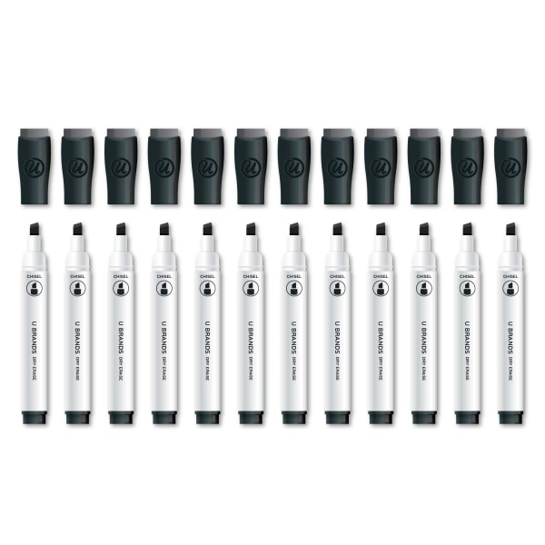 U Brands Low-Odor Dry-Erase Markers, Chisel Point, Black, Pack Of 12 Markers