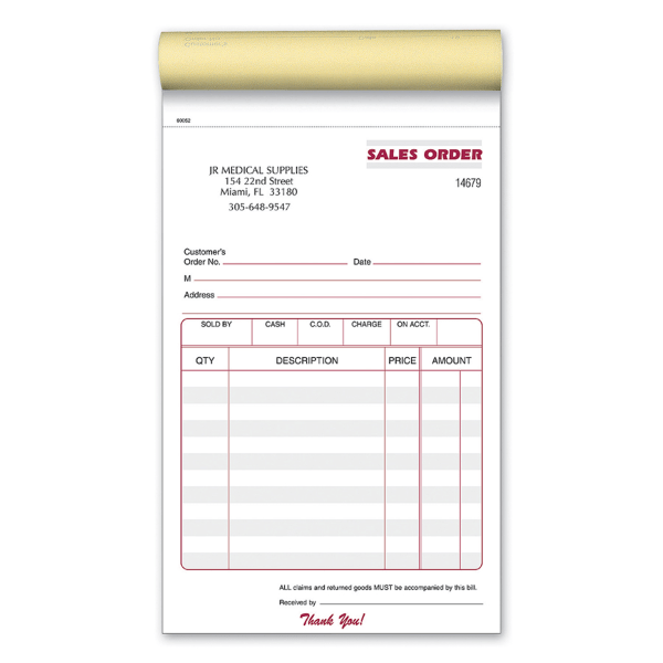 Custom Pre-Formatted 2-Part Business Forms, Sales Order Book, 5-5/8"" x 8 1/2"", White/Canary, 50 Sets Per Book, Box Of 10 Books -  Taylor Corporation, FBK60052