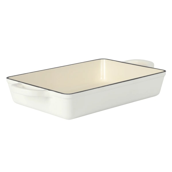 Crock-Pot Artisan 13  Enameled Cast Iron Lasagna Pan  Matte Linen White