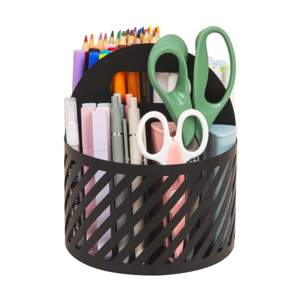 Mind Reader 4-Compartment Round Metal Desktop Carousel Organizer With Handle, 7-1/4"H x 6"W x 6"D, Black, Total Qty 1
