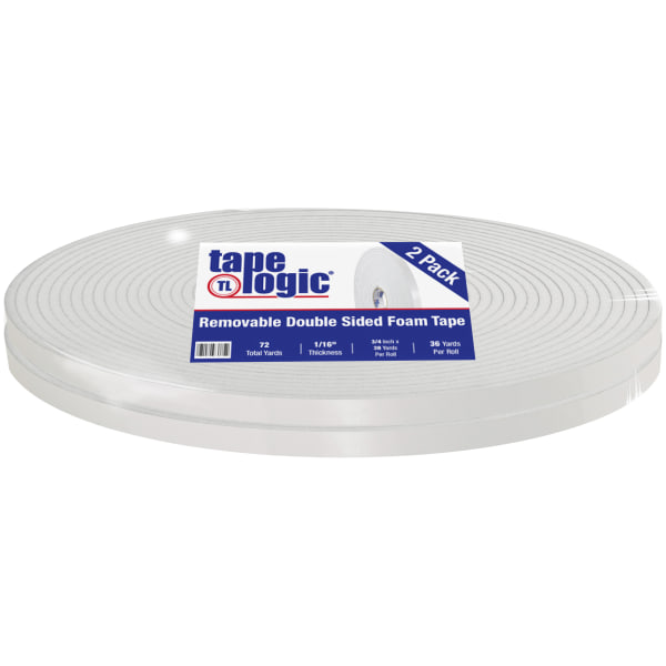 Tape Logic Removable DoubleSided Foam Tape 075 x 36 Yd White Case Of 2 Rolls