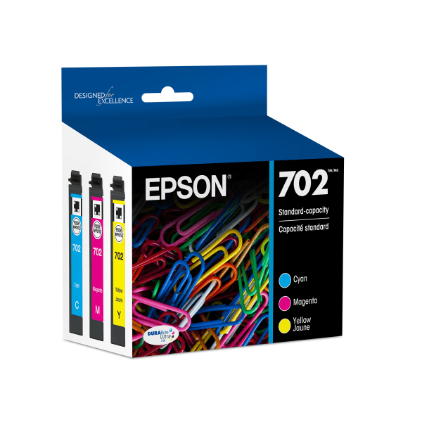 Epson® 702 DuraBrite® Ultra Cyan, Magenta, Yellow Ink Cartridges, Pack Of 3, T702520-S