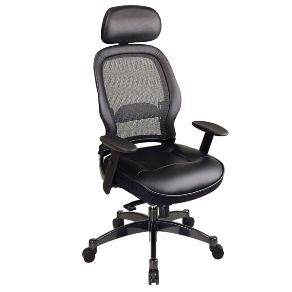Office Star Matrex Bonded Leather/Mesh High-Back Chair, Black - 27008 - Furniture Movable headrest and mesh fabric for firm neck sup sku 27008