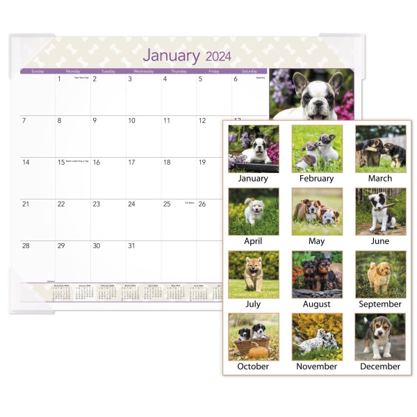 At-a-Glance 2024 Puppies Monthly Desk Pad  Standard  21 3/4  x 17