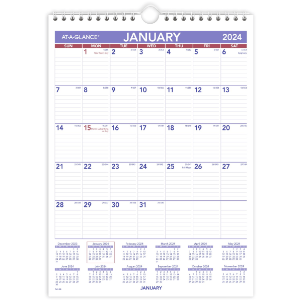 Monthly Wall Calendar with Ruled Daily Blocks  8 x 11  White Sheets  12-Month (Jan to Dec): 2024