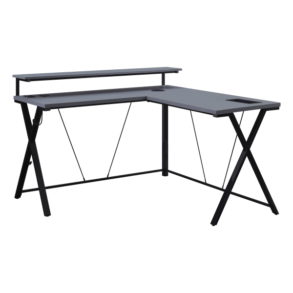 Office Star Checkpoint Battle Station 54W L-Shaped Gaming Desk With RGB LED Lights, Black