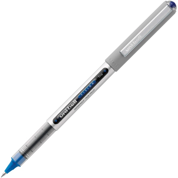 uni-ball Vision Liquid Ink Rollerball Pen, Fine Point, 0.7 mm, Gray Barrel, Blue Ink - 60134EA - Office Supplies Fine point rollerball pens deliver an intense ink  sku 60134EA