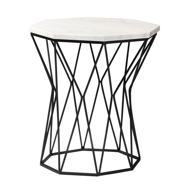 Baxton Studio Venedict End Table With Marble Tabletop, 16-1/2""H x 15-7/16""W x 14-5/8""D, Black -  2721-12106